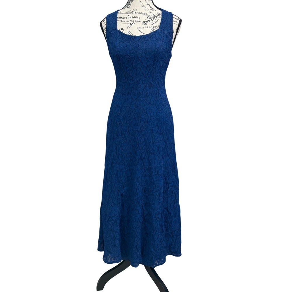 VTG All That‎ Jazz Blue Lace Dress Party Midi Cross Back Sleeveless Size 11/12